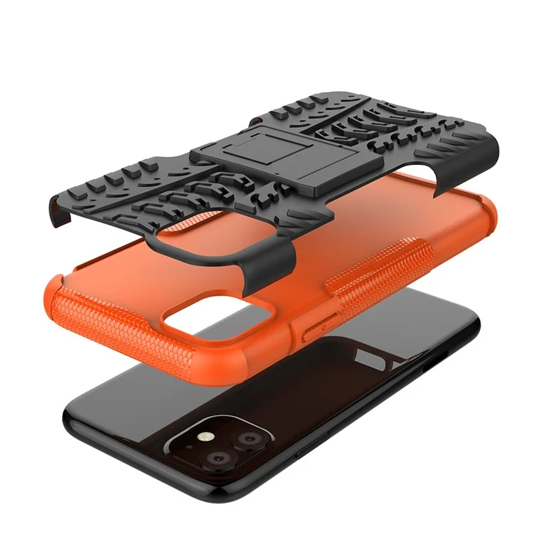 Cool Tyre Pattern PC + TPU Hybrid Case with Kickstand for iPhone 11 6.1 inch - Black / Orange