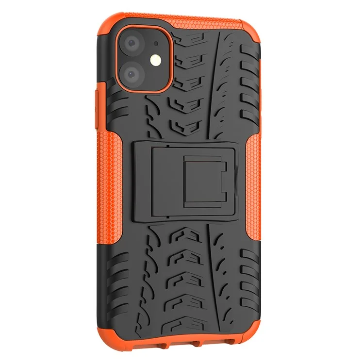 Cool Tyre Pattern PC + TPU Hybrid Case with Kickstand for iPhone 11 6.1 inch - Black / Orange