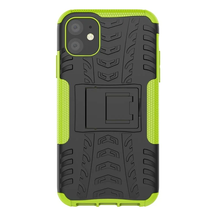 Cool Tire Pattern PC + TPU Hybrid Case с Кик -стендом Для Iphone 11 6,1 Дюйма - Черный / Зеленый