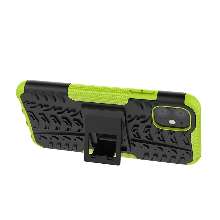 Cool Tire Pattern PC + TPU Hybrid Case с Кик -стендом Для Iphone 11 6,1 Дюйма - Черный / Зеленый