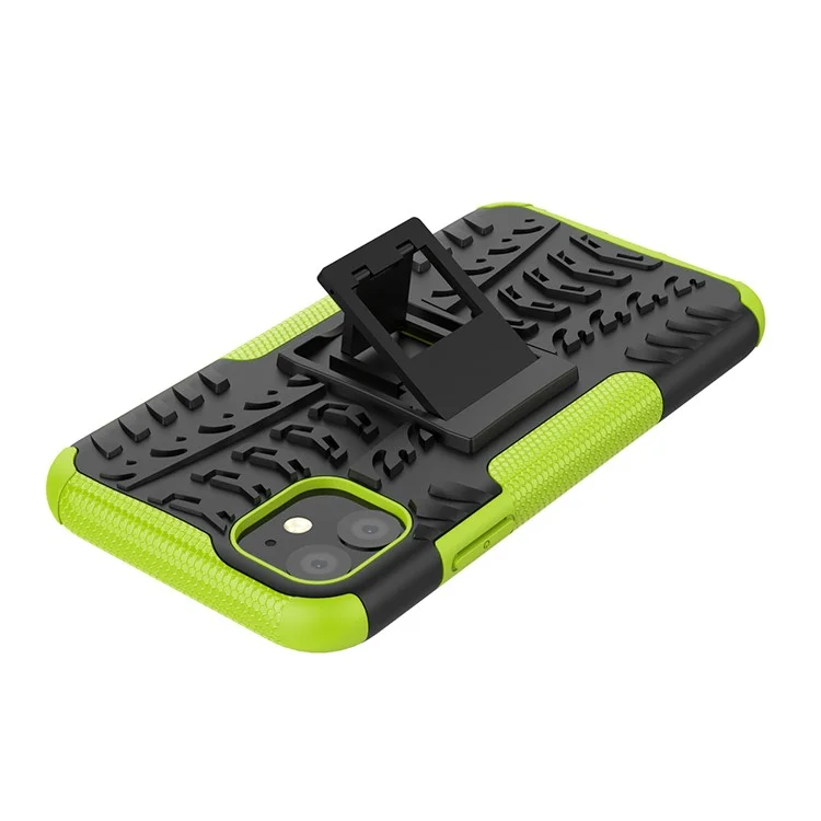 Cool Tire Pattern PC + TPU Hybrid Case с Кик -стендом Для Iphone 11 6,1 Дюйма - Черный / Зеленый