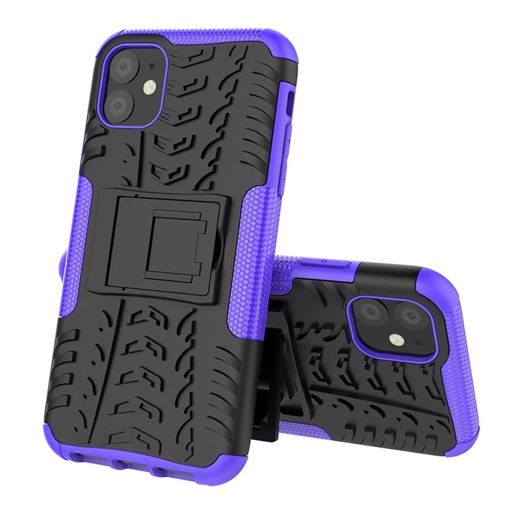 Cool Tyre Pattern PC + TPU Hybrid Case with Kickstand for iPhone 11 6.1 inch - Black / Purple