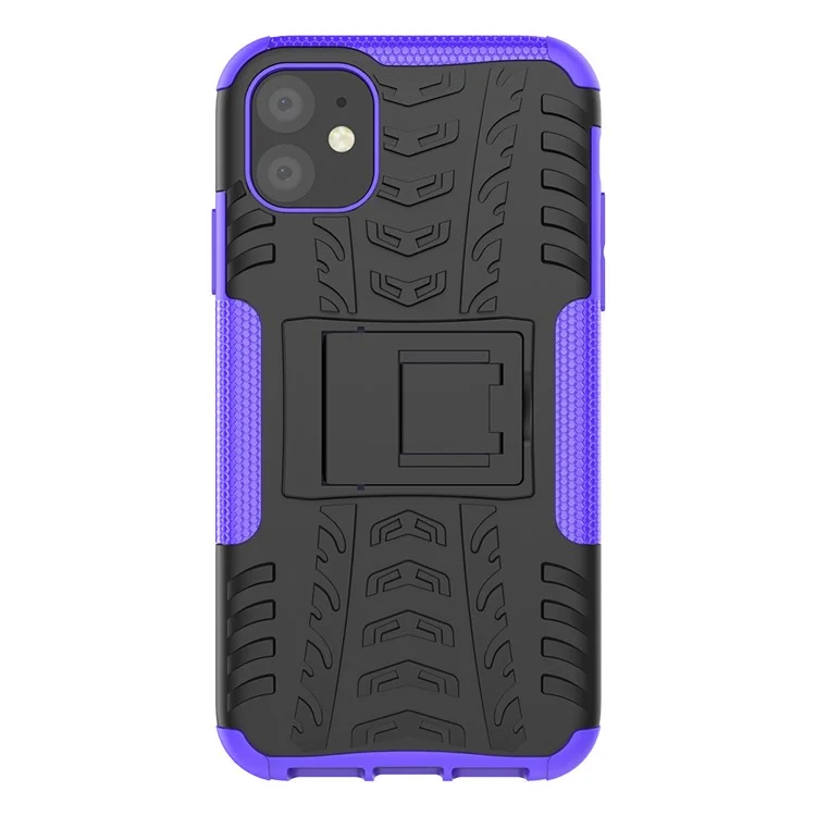Cool Tyre Pattern PC + TPU Hybrid Case with Kickstand for iPhone 11 6.1 inch - Black / Purple