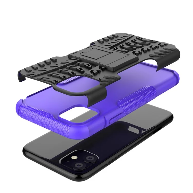 Cool Tyre Pattern PC + TPU Hybrid Case with Kickstand for iPhone 11 6.1 inch - Black / Purple