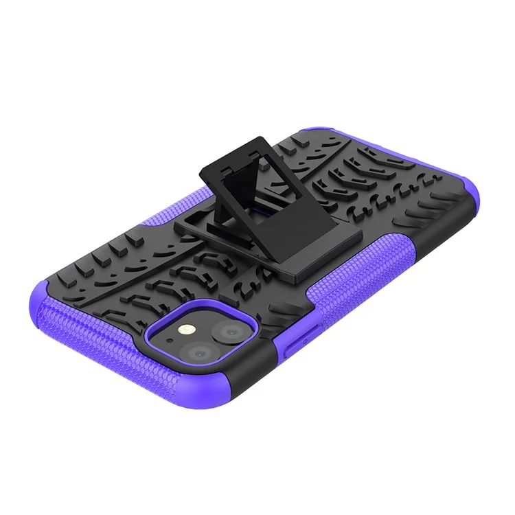 Cool Tyre Pattern PC + TPU Hybrid Case with Kickstand for iPhone 11 6.1 inch - Black / Purple