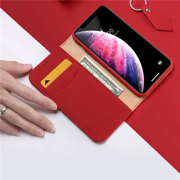 Serie Dux Ducis Wish Para Iphone 11 Pro Max 6.5 Pulgadas de Billetera Funciones de Cuero Genuino Carcasa de Cuero - Rojo