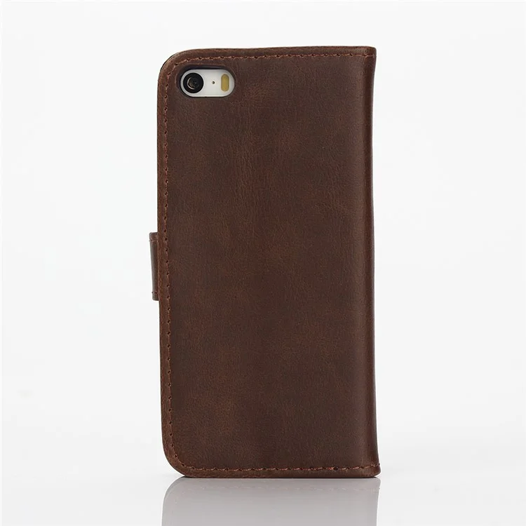 Retro Style Leather Wallet Flip Cover for iPhone SE/5s/5 - Coffee