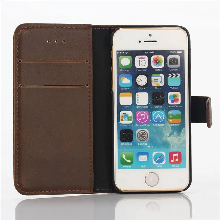 Retro Style Leather Wallet Flip Cover for iPhone SE/5s/5 - Coffee