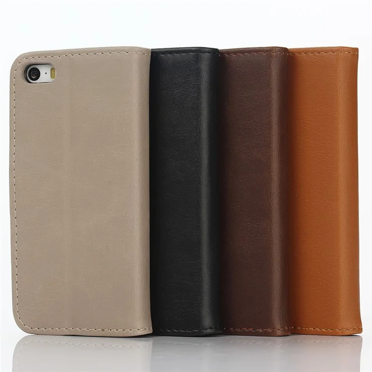 Retro Style Leather Wallet Flip Cover for iPhone SE/5s/5 - Coffee