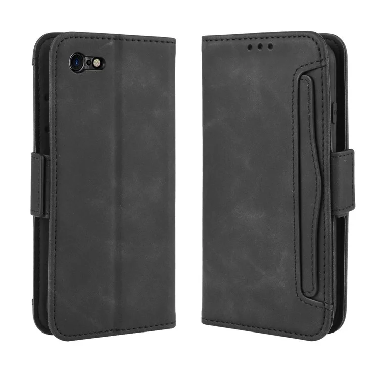 Leather Phone Cover Casing with Card Slots Protective Case for iPhone SE (2020)/SE (2022)8/7 4.7 inch - Black