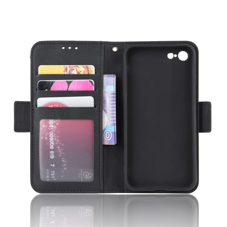 Leather Phone Cover Casing with Card Slots Protective Case for iPhone SE (2020)/SE (2022)8/7 4.7 inch - Black