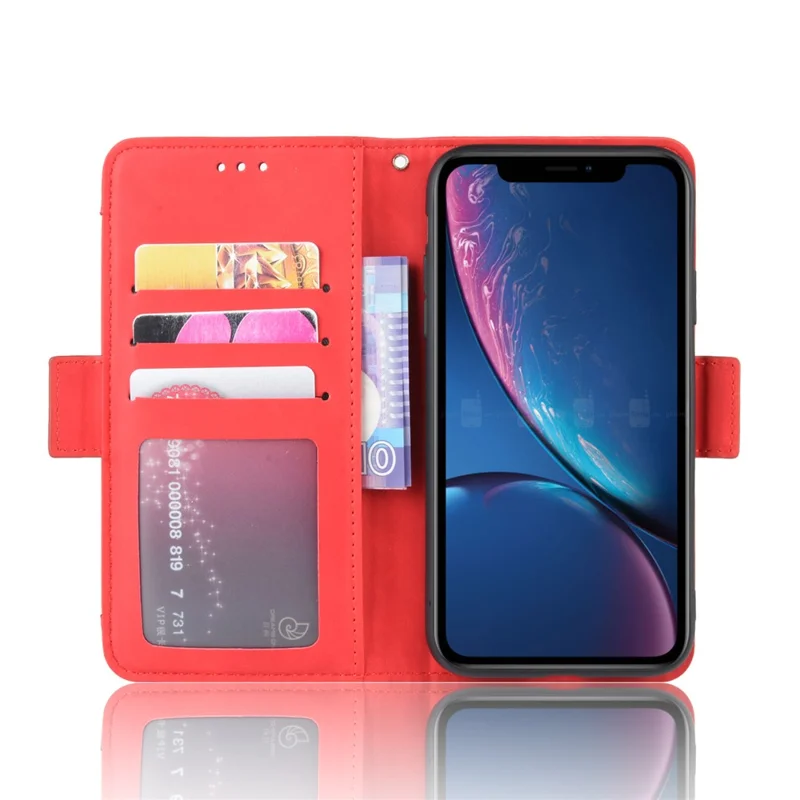 PU Leder -telefonhülle Mit Kartenschlitzen Brieftaschenabdeckung Für Iphone XR 6,1 Zoll - Rot