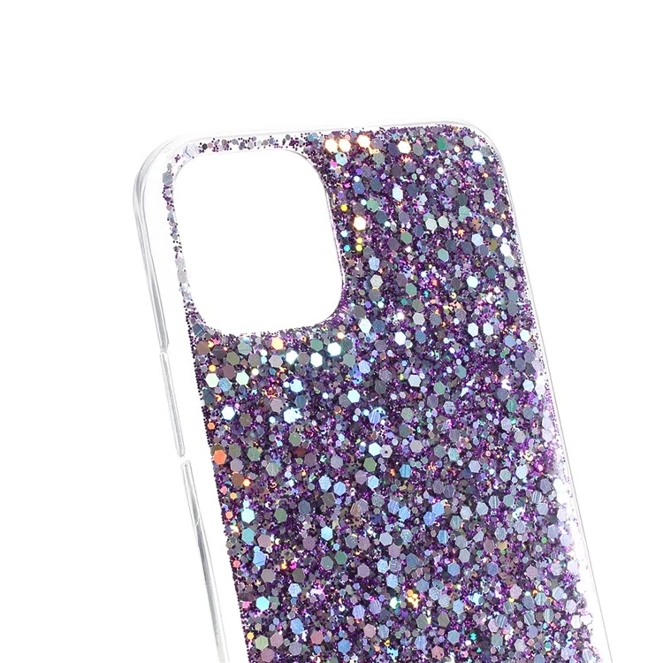 Flash Powder Sequins Acrylic + TPU Hybrid Case Para Iphone 11 Pro 5.8 Pulgadas (2019) - Violeta