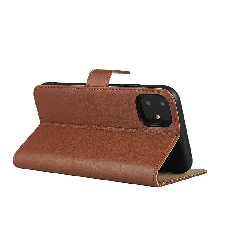 Genuine Leather Wallet Stand Cell Shell Casing for iPhone 11 6.1 inch - Brown