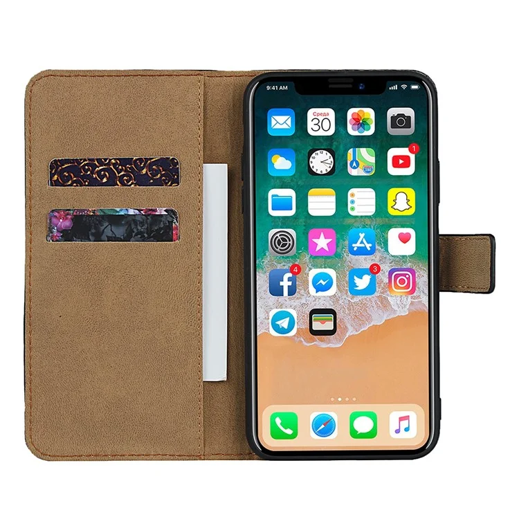 Genuine Leather Wallet Stand Cell Shell Casing for iPhone 11 6.1 inch - Brown