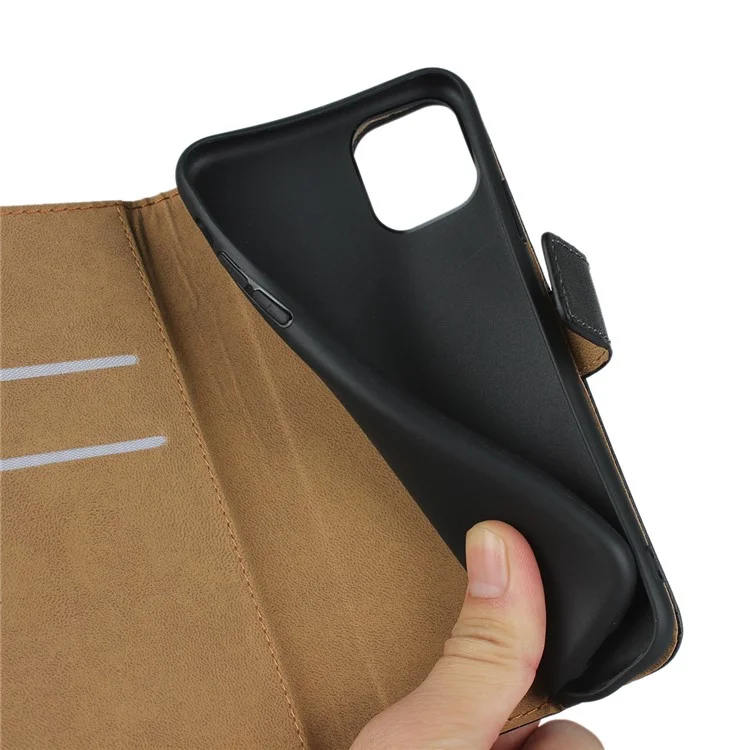 Genuine Leather Wallet Stand Cell Shell Casing for iPhone 11 6.1 inch - Brown