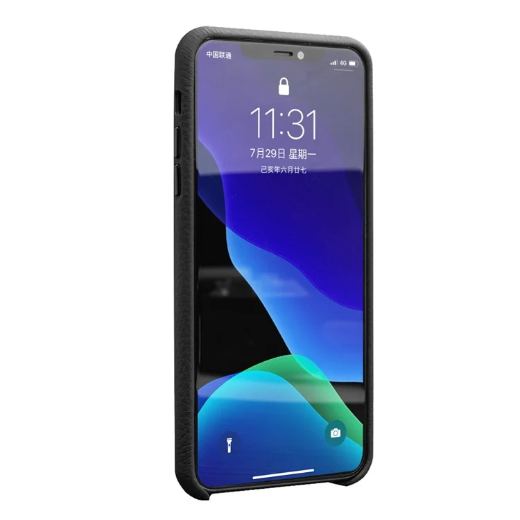 Qialino Echtes Leder Litchi Textur Telefon Back Abdeckung Case Für Iphone 11 Pro Max. 6,5-Zoll - Schwarz