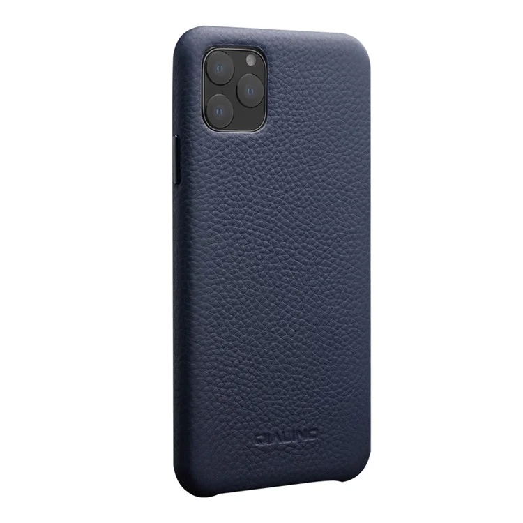 Qialino Pour Iphone 11 Pro Max 6,5 Pouces de Pouce Authentique Cuir Litchi Texture Téléphone Arrière - Bleu Foncé