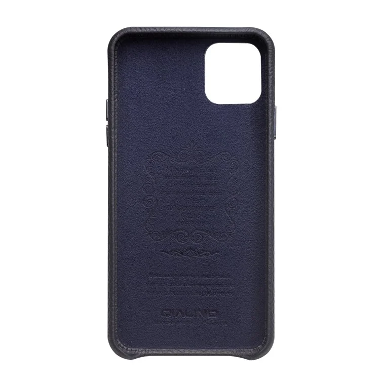 Qialino Pour Iphone 11 Pro Max 6,5 Pouces de Pouce Authentique Cuir Litchi Texture Téléphone Arrière - Bleu Foncé