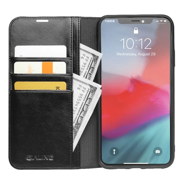 Funda de cartera de cuero genuino de vaca QIALINO para iPhone 11 Pro Max de 6.5 pulgadas (2019) - Negro