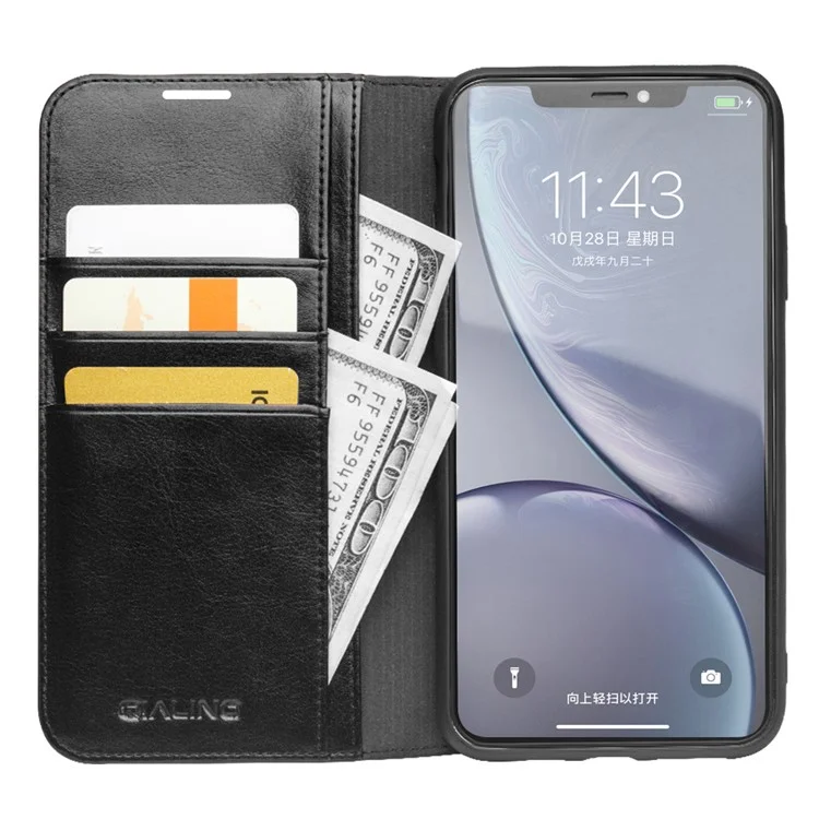 QIALINO Pour iPhone 11 6.1 pouces Étui de téléphone en cuir de vache véritable Portefeuille de protection Coque - Noir
