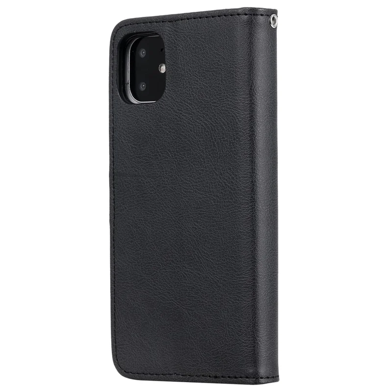 For iPhone 11 Case 2 in 1 Detachable Magnetic Leather Wallet Mobile Cover with Strap - Black