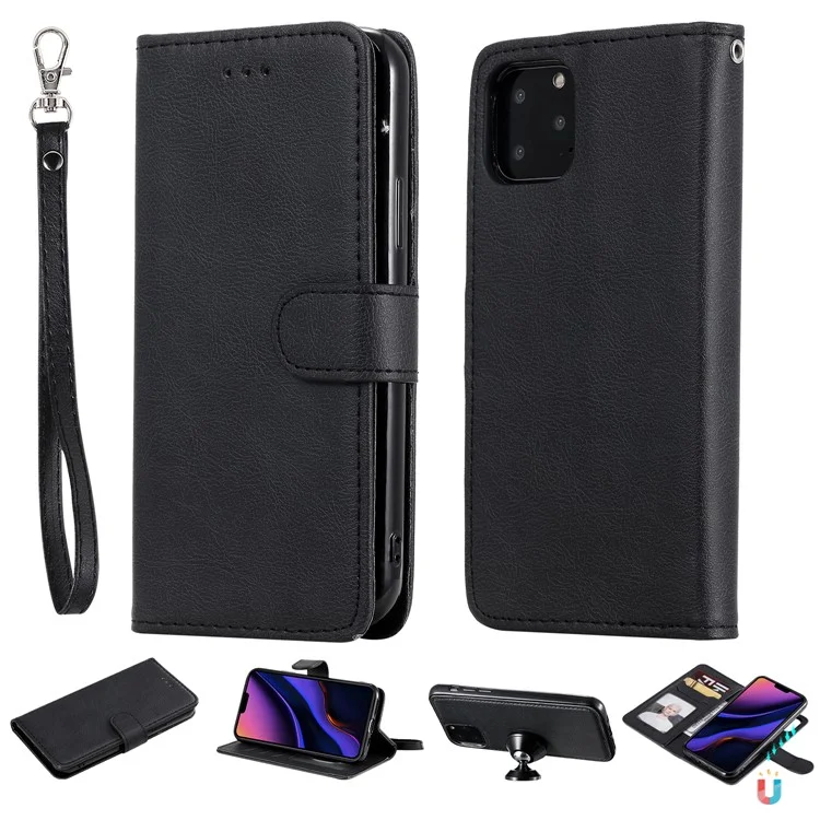 Case de Teléfono de Cuero de Billetera de Cuero KT de Cuero-3 Para Iphone 11 Pro 5.8 Pulgadas - Negro