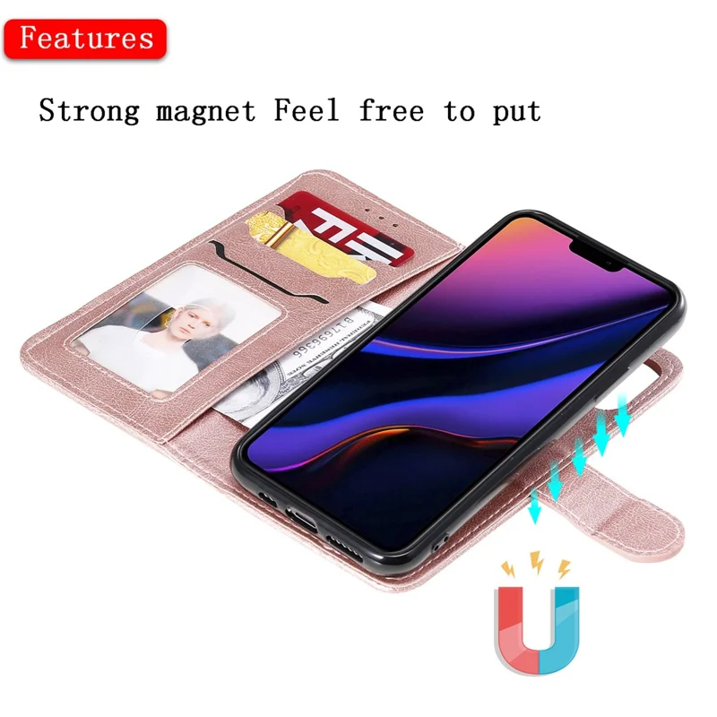 Série de couro KT-3 Carteira Magnética Capa de Telefone de Couro para iPhone 11 Pro 5,8 polegadas - Ouro Rosa 
