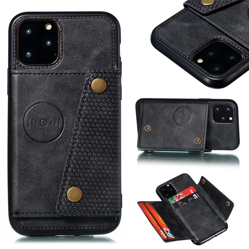 Leather Coated TPU Case Shell [Built-in Vehicle Magnetic Sheet] for iPhone 11 Pro 5.8 inch - Black