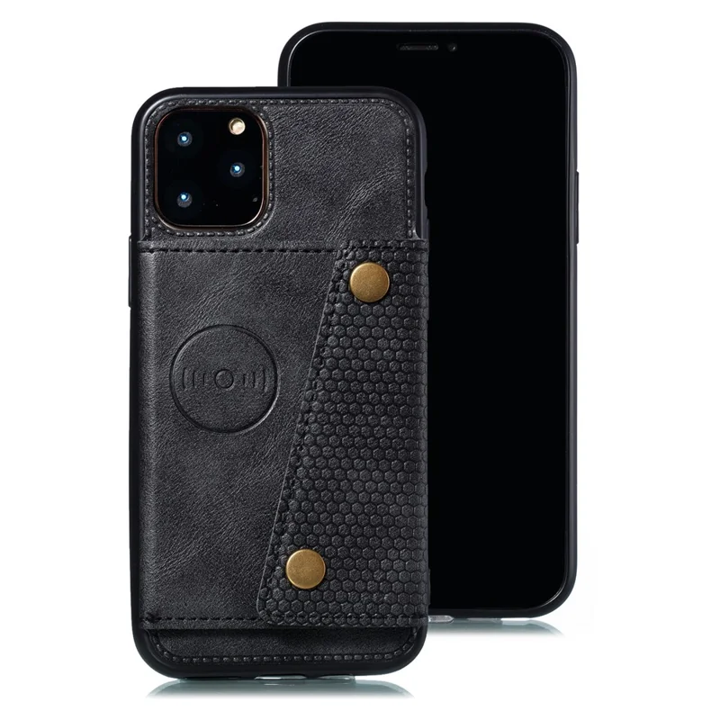 Leather Coated TPU Case Shell [Built-in Vehicle Magnetic Sheet] for iPhone 11 Pro 5.8 inch - Black