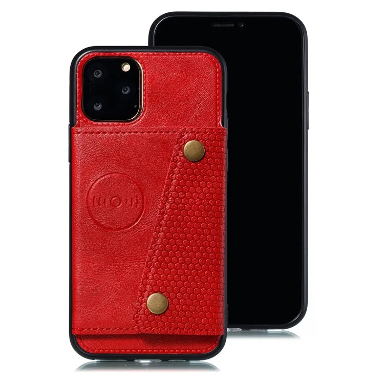 Kickstand Card Holder PU Leather Coated TPU Case for iPhone 11 6.1 inch - Red