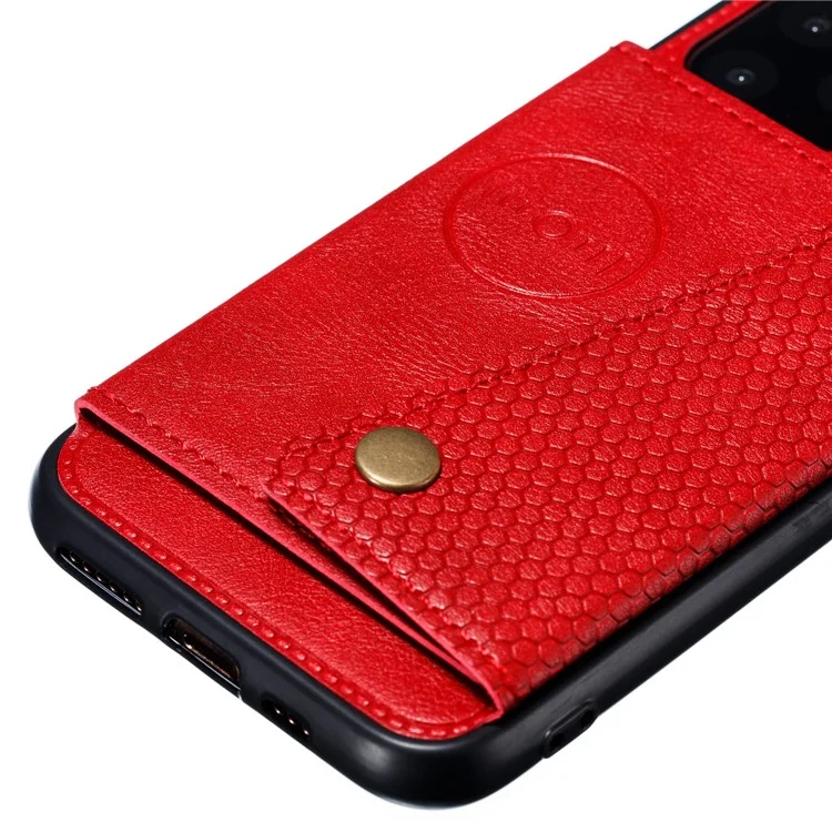 Kickstand Card Holder PU Leather Coated TPU Case for iPhone 11 6.1 inch - Red