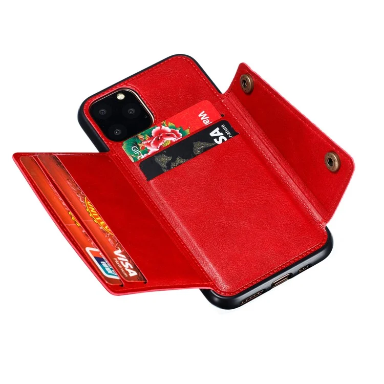 Kickstand Card Holder PU Leather Coated TPU Case for iPhone 11 6.1 inch - Red