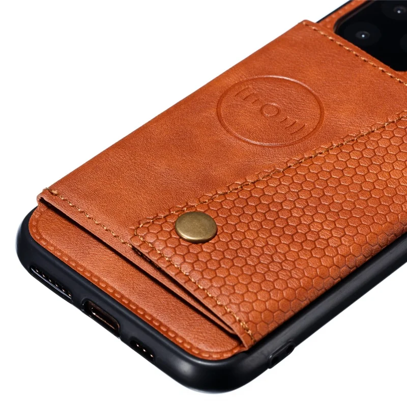 Kickstand Card Holder PU Leather Coated TPU Case for iPhone 11 6.1 inch - Brown