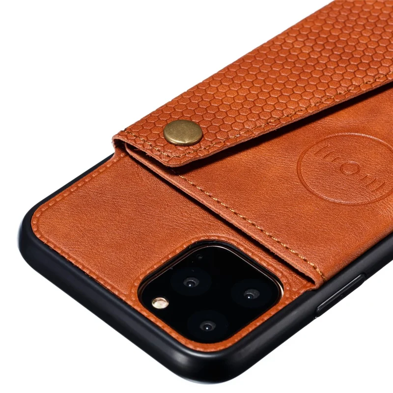 Kickstand Card Holder PU Leather Coated TPU Case for iPhone 11 6.1 inch - Brown