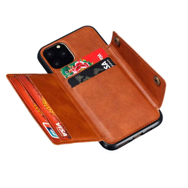 Kickstand Card Holder PU Leather Coated TPU Case for iPhone 11 6.1 inch - Brown