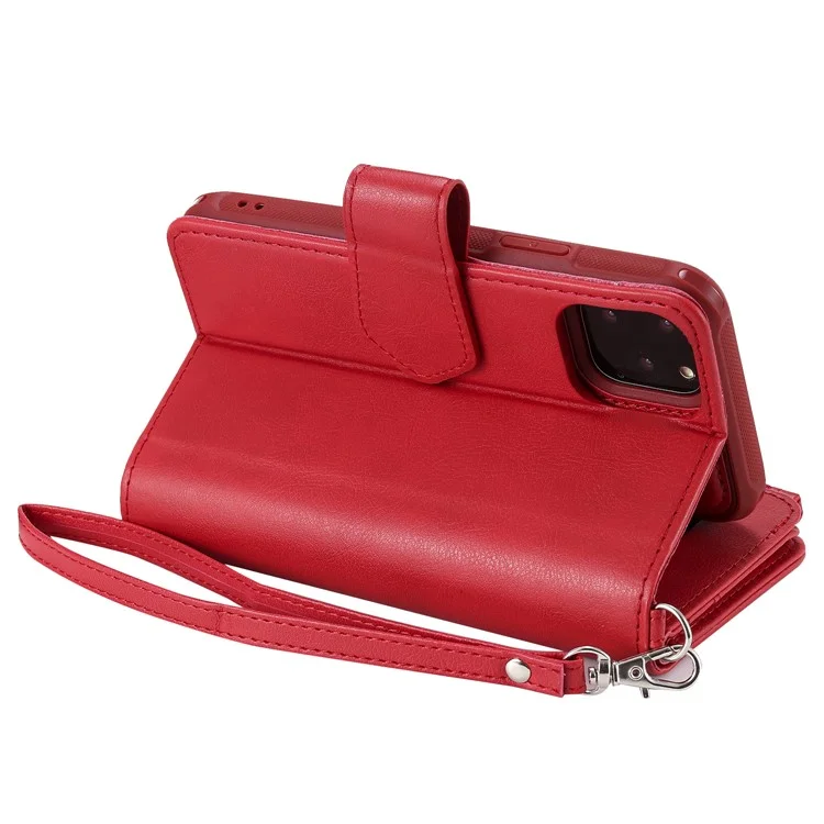 Detachable 2-in-1 TPU + Zipper Wallet Leather Flip Case with Stand Lanyard for iPhone 11 Pro 5.8 inch - Red