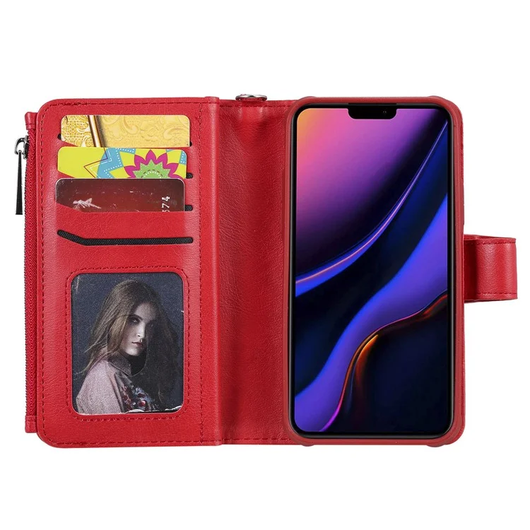 Detachable 2-in-1 TPU + Zipper Wallet Leather Flip Case with Stand Lanyard for iPhone 11 Pro 5.8 inch - Red