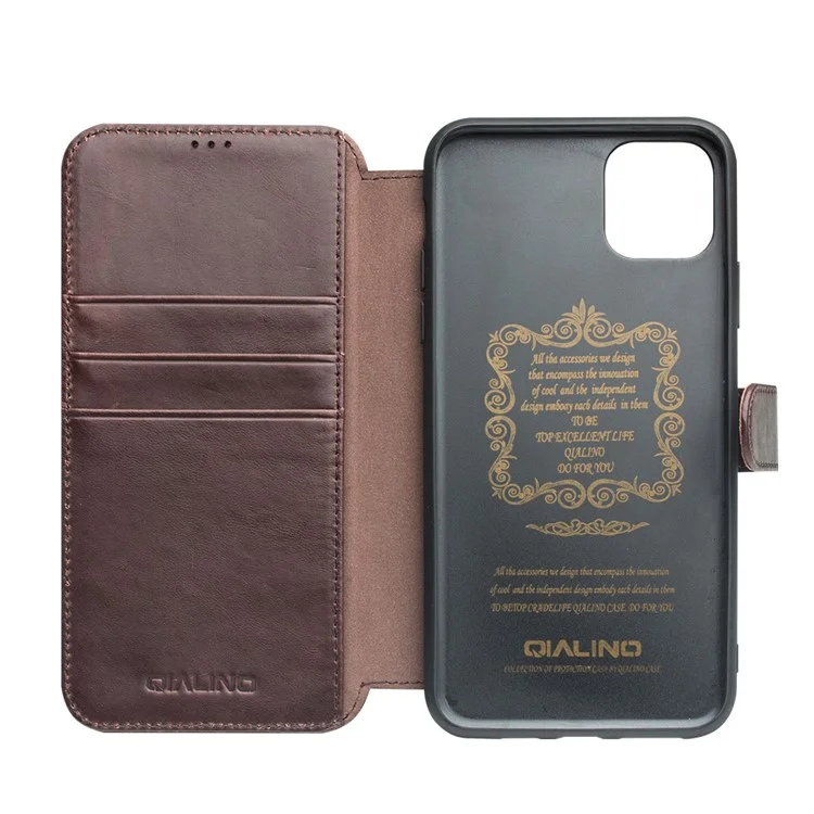 QIALINO Leather Wallet Phone Cover Case for iPhone 11 Pro 5.8-inch - Coffee