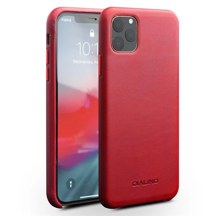 Qialino Para Iphone 11 Pro Genuine Cowhide Leather Back Cind Acessório de Telefone Celular - Vermelho