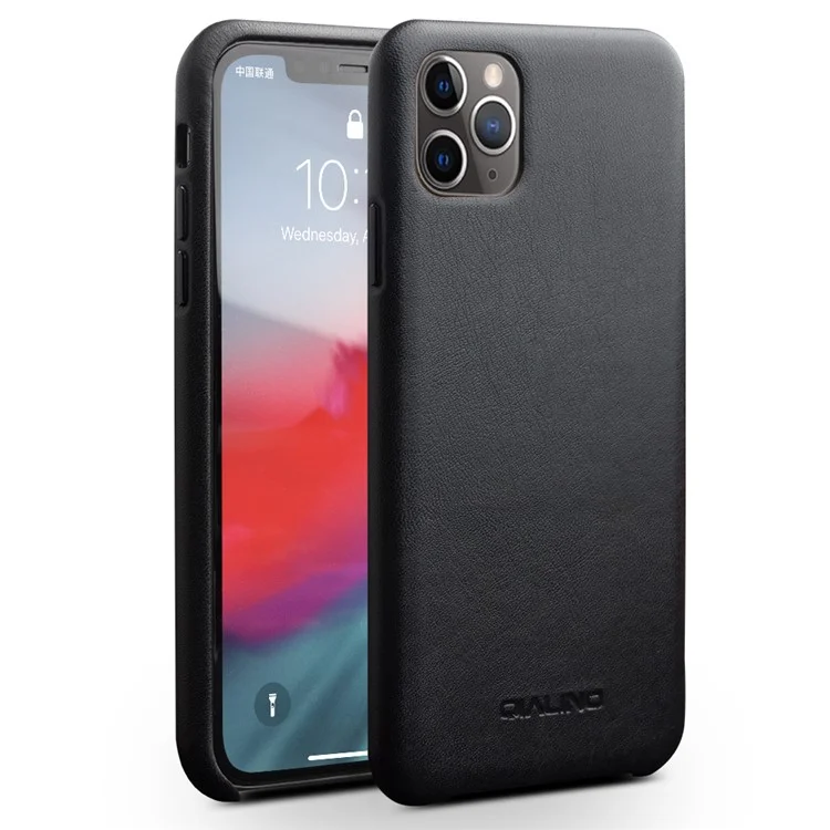 Coque pour iPhone 11 Pro Max 6,5 pouces QIALINO en cuir véritable - Noir