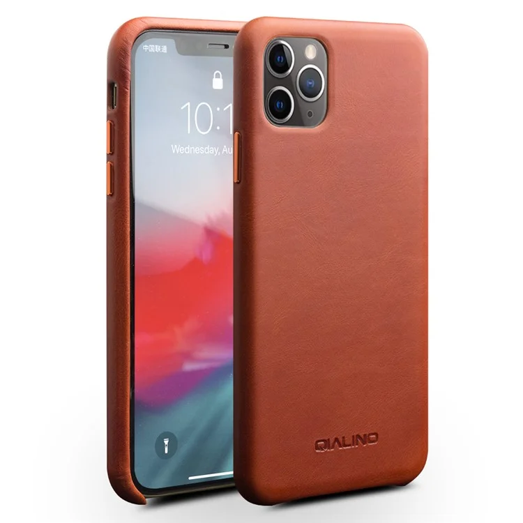 Étui pour iPhone 11 Pro Max 6,5 pouces QIALINO en cuir véritable - Marron