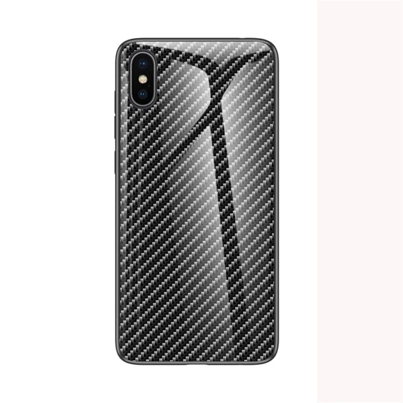 Carbon Fiber Texture Tempered Glass + PC + TPU Hybrid Phone Case for iPhone XS / iPhone X - Black