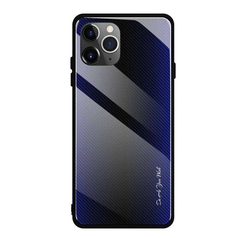 Texture Gradient PC Tempered Glass Back + Soft TPU Edge Phone Shell for iPhone 11 6.1 inch (2019) - Dark Blue