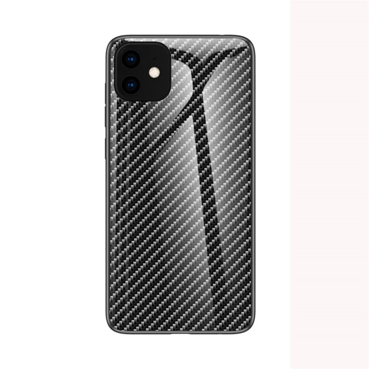 Textura de Fibra de Carbono Glass Templado + PC + TPU Hybrid Causing Para Iphone 11 Pro 5.8 Pulgadas (2019) - Fibra Negra