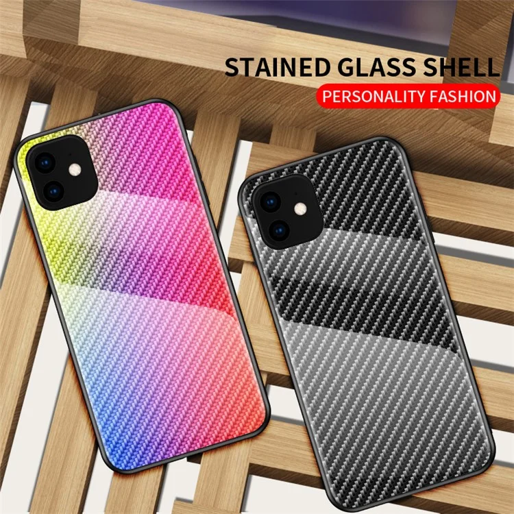 Carbon Fiber Texture Tempered Glass + PC + TPU Hybrid Casing for iPhone 11 Pro 5.8 inch (2019) - Black Fiber