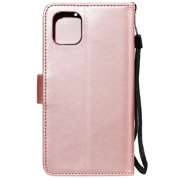 Impresión de la Billetera de Cuero de Flores Carcasa de Teléfono Para Iphone 11 6.1 Pulgadas - Oro Rosa