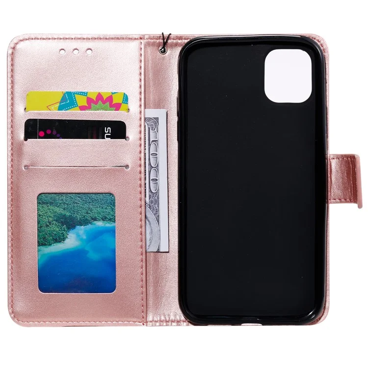 Imprint Flower Leather Wallet Phone Casing for iPhone 11 6.1 inch - Rose Gold