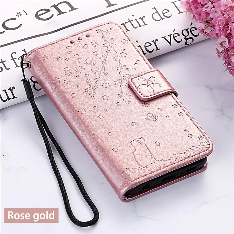 Imprint Flower Leather Wallet Phone Casing for iPhone 11 6.1 inch - Rose Gold