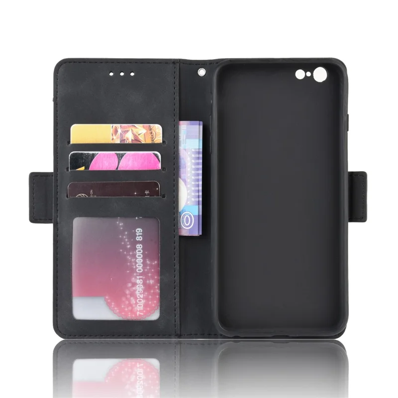 Leather Wallet Stand Phone Shell Cover with Multiple Card Slots Shell for iPhone 6/6s 4.7-inch - Black